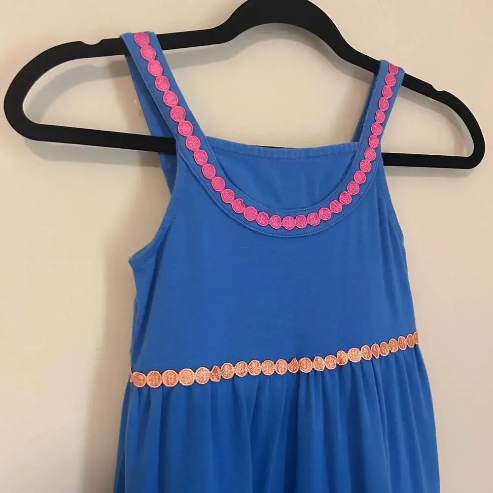 GYMBOREE Rainbow Cabana Blue Sundress Girls Size 8 Tiered W/ Ric Rac Trim
